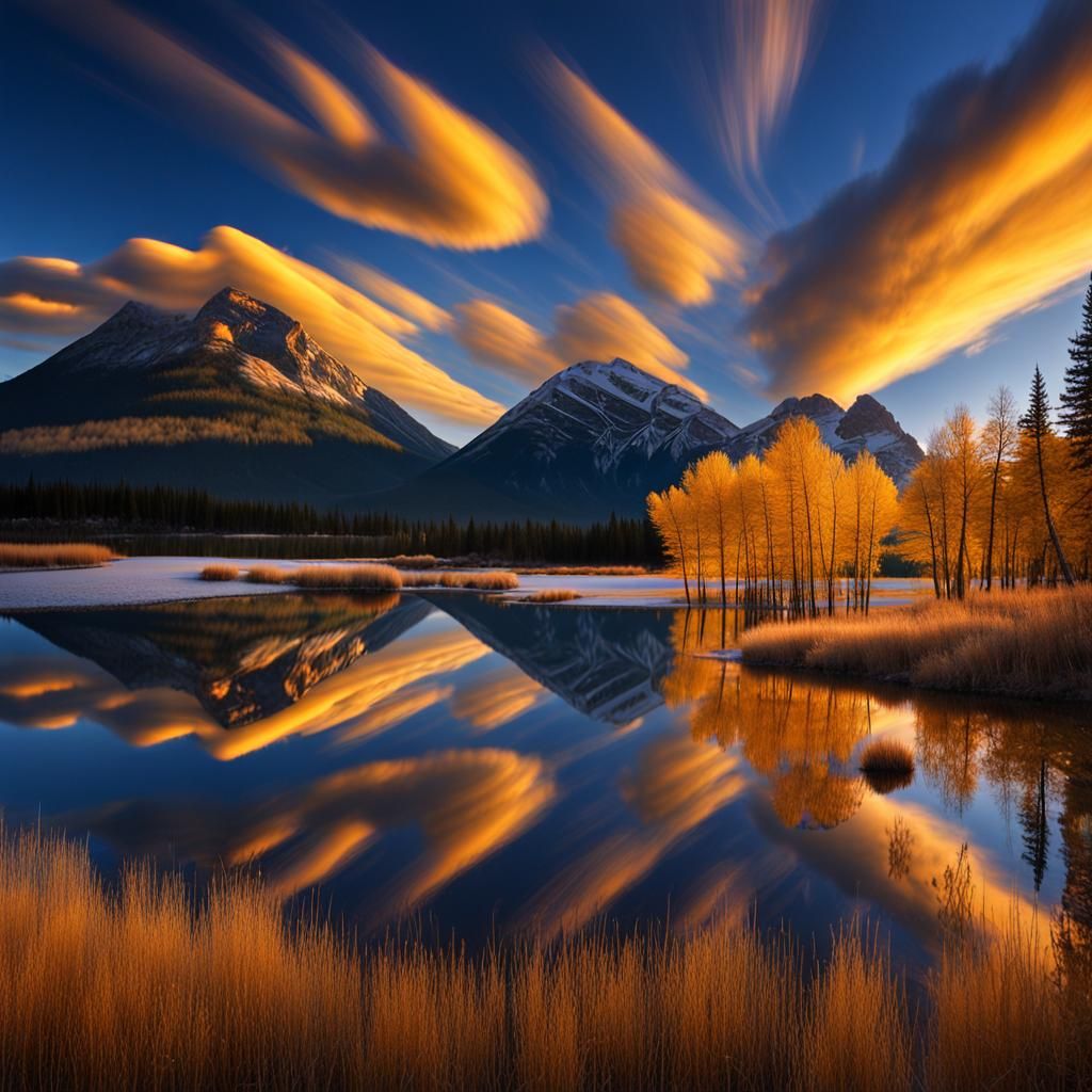 Lenticular Clouds Reflect on Vermillion Lakes