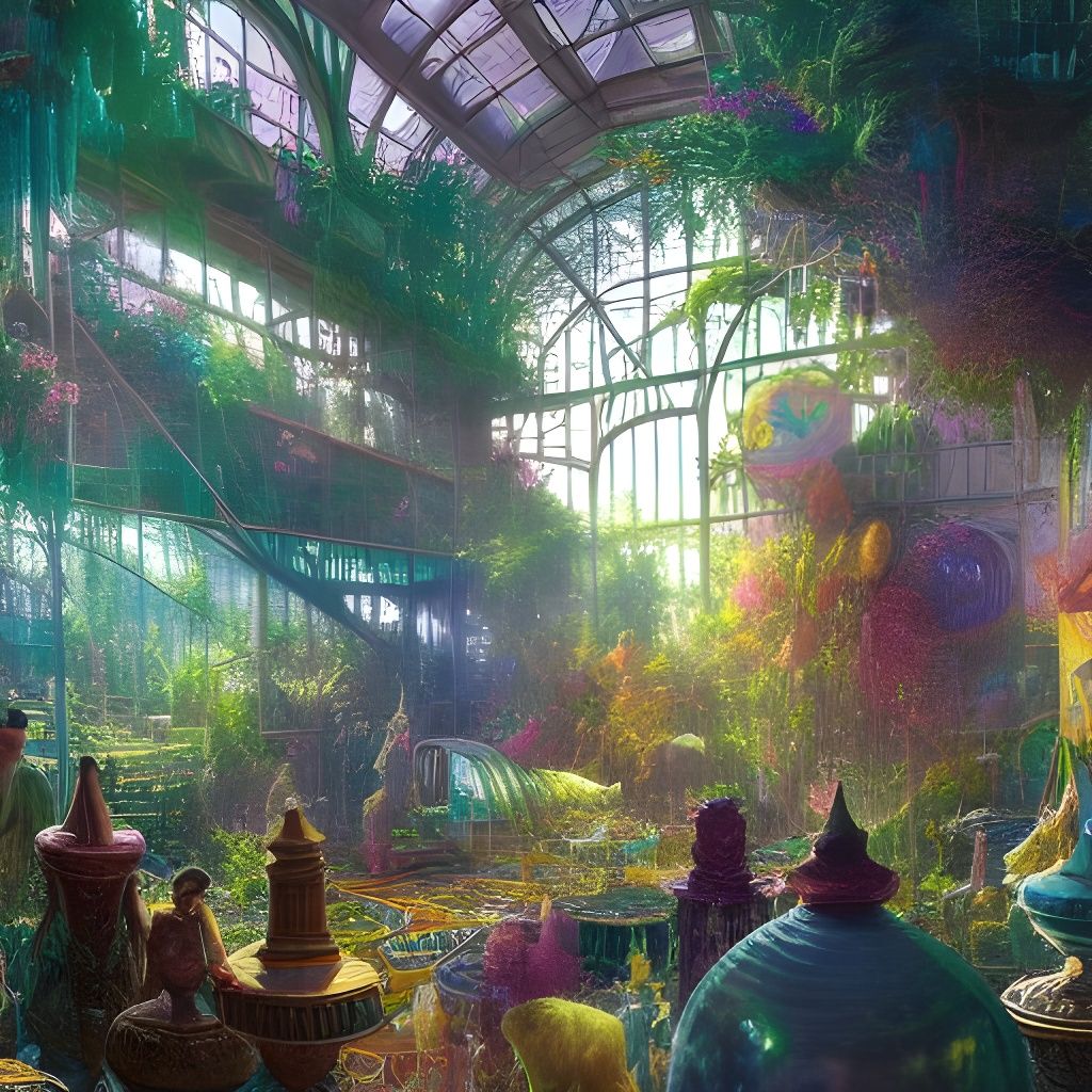 Lush Greenhouse Carnival: Hyperdetailed Fantasy Art