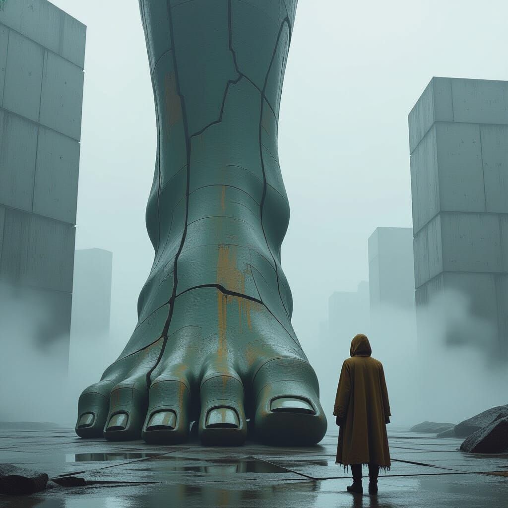 Colossal Stone Giant in Dystopian Landscape