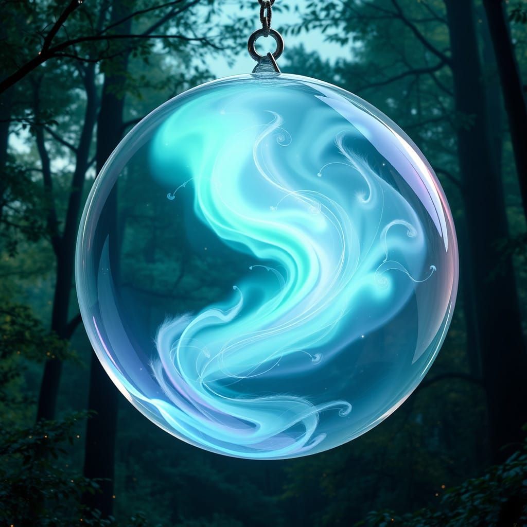 Ethereal Vessel Suspended in Aurora Borealis Misty Forest