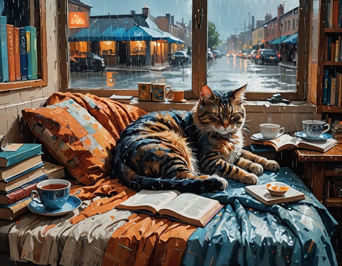 Impressionist Cat Nap on Rainy Day