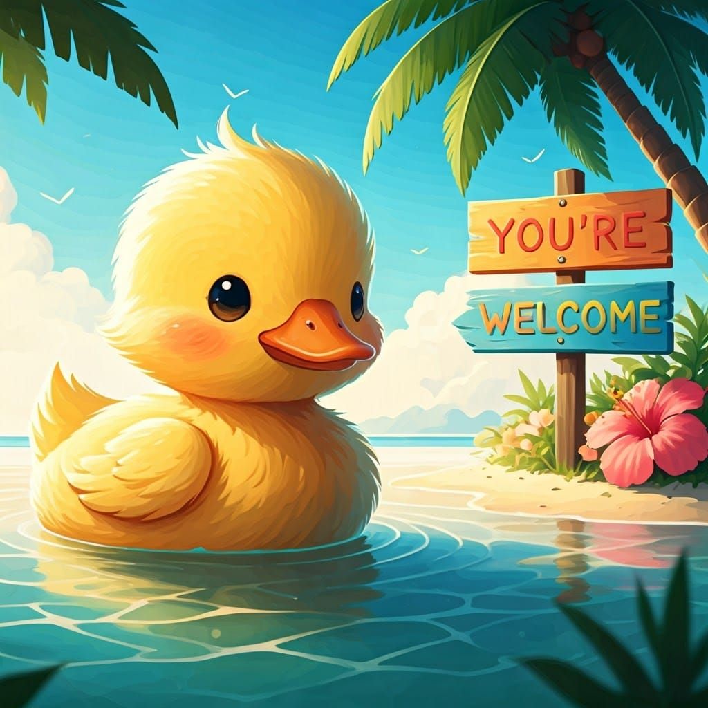 Adorable Chibi Duckling Welcomes You to the Beach