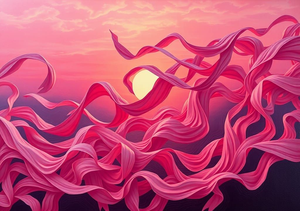 Dadaist Pink Sunset in Botticelli Style