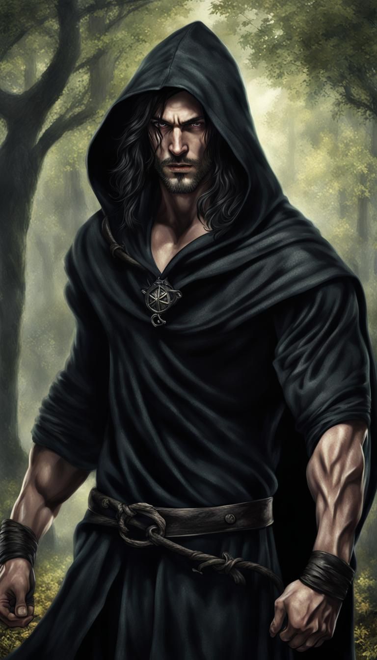 Handsome Male Witch in Forest, Photorealistic HDR