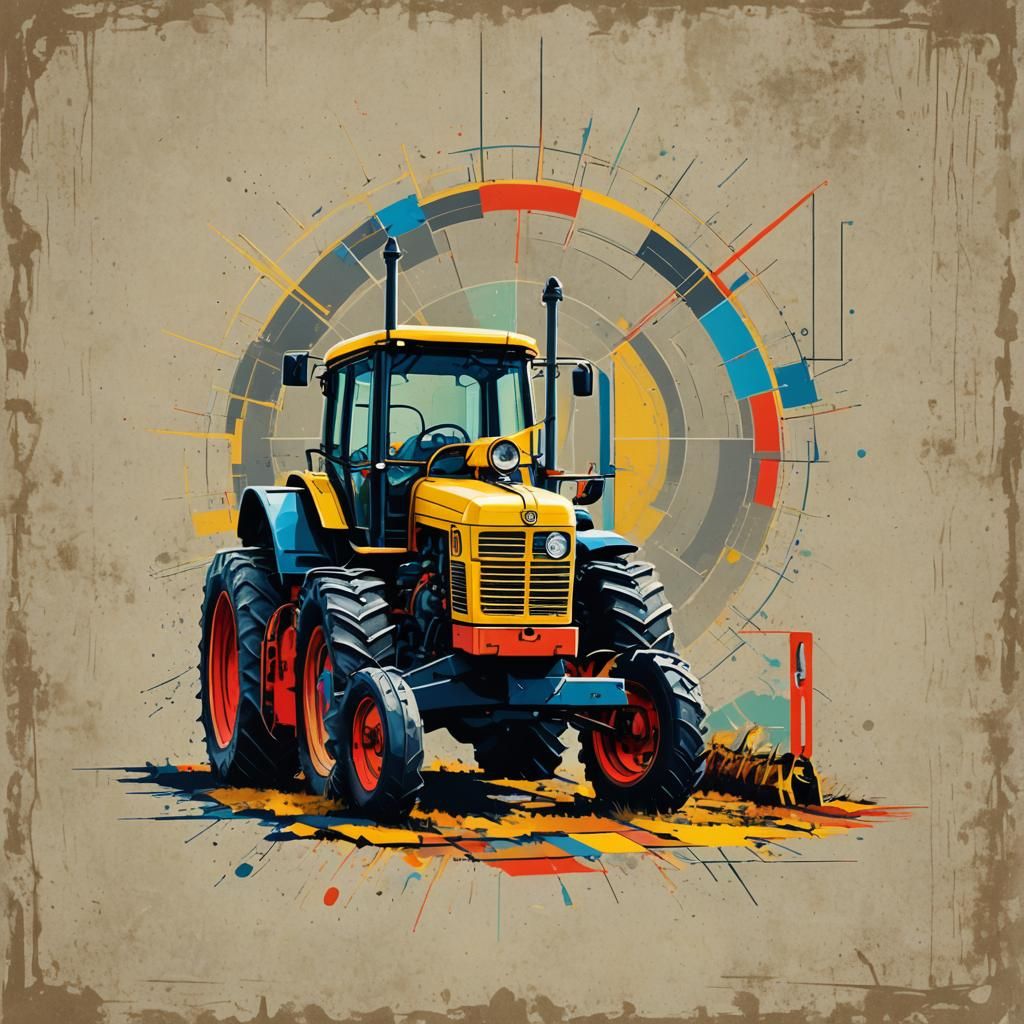 Tractor in Pop Art Geometric Bauhaus Style