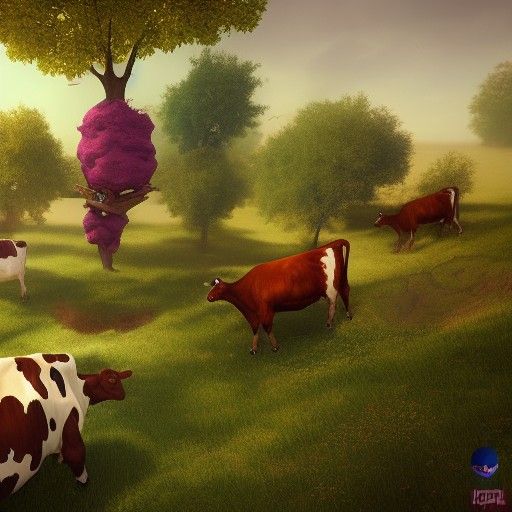Cows Jumping Tree in Detailed Matte Painting