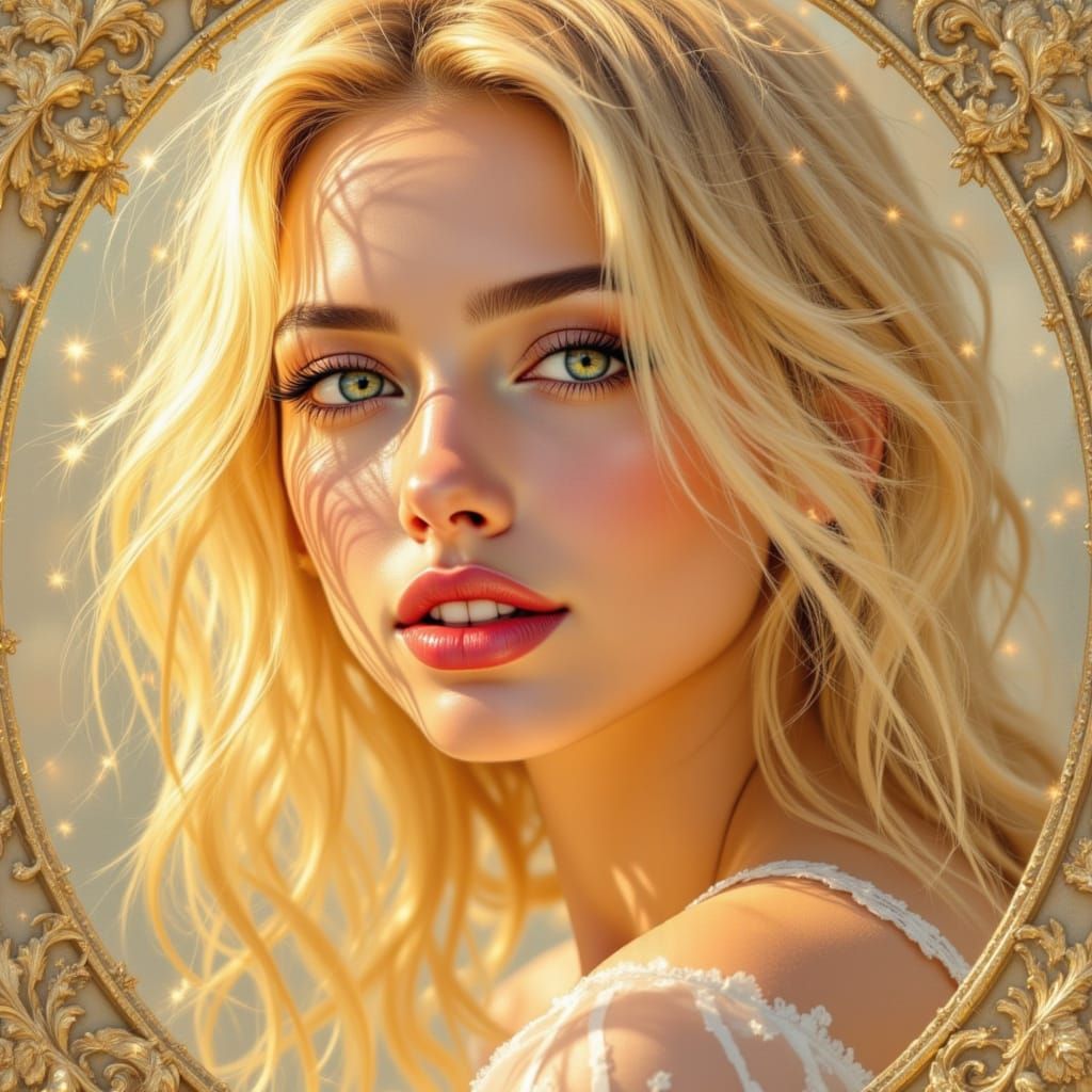 Glamorous Woman with Golden Hair in Art Nouveau Style