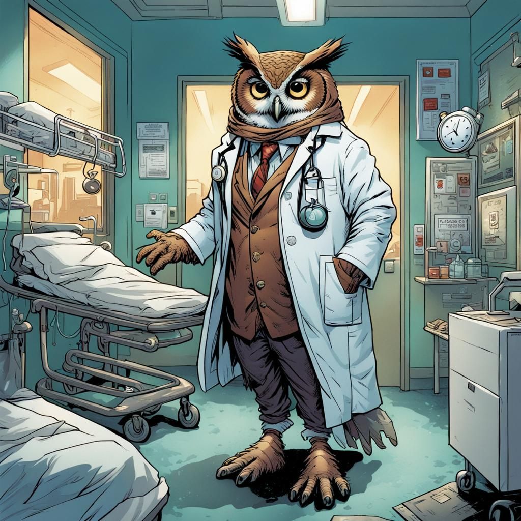 Owl Doctor in Owl Hospital: Comic Book Art
