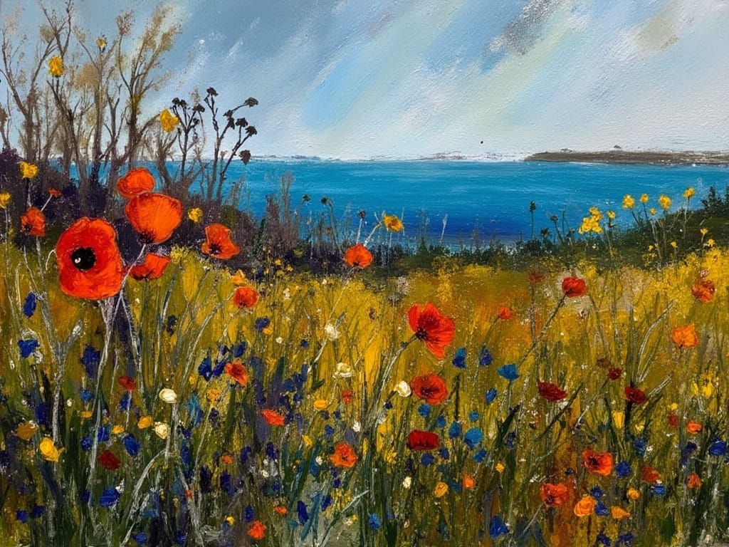 Poppies and Cornflowers in Expressionist Meadow