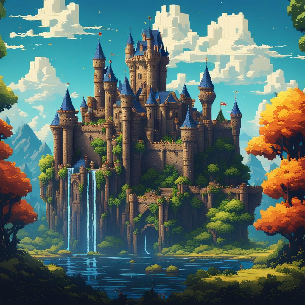 Summer Castle in 8-Bit Pixel Art