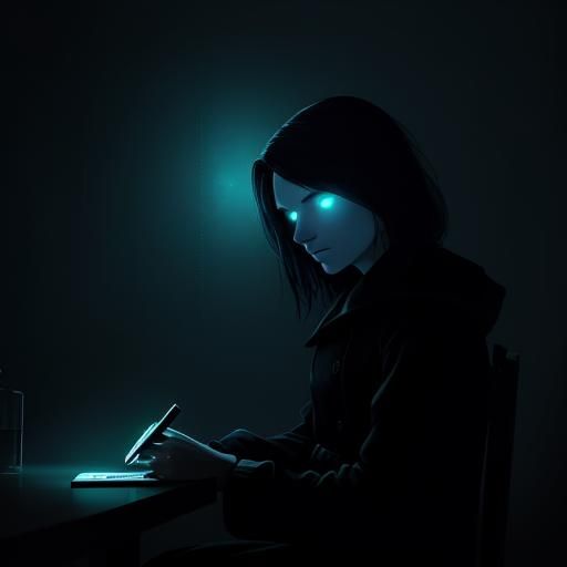 Girl Absorbed in Mobile Phone, Hyperrealistic Digital Art