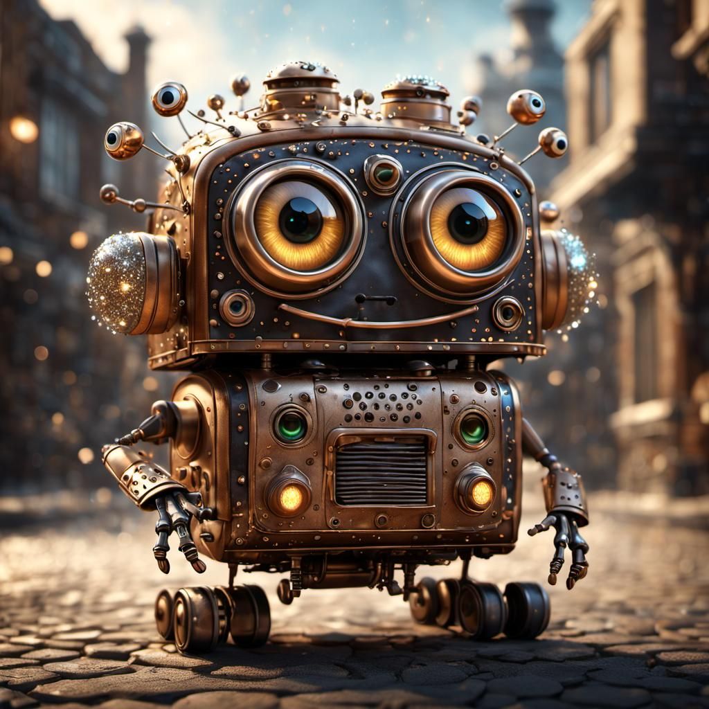 Steampunk creature,  with cute googly eyes