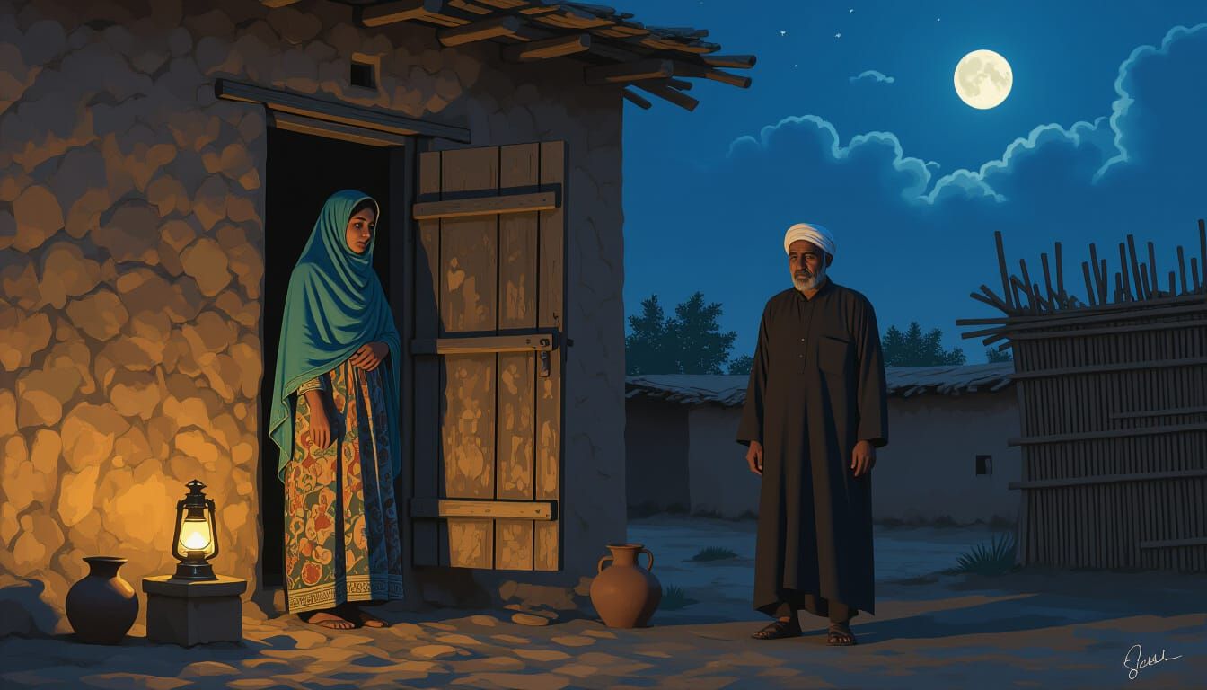 Emotional Night Scene in Ancient Islamic Village