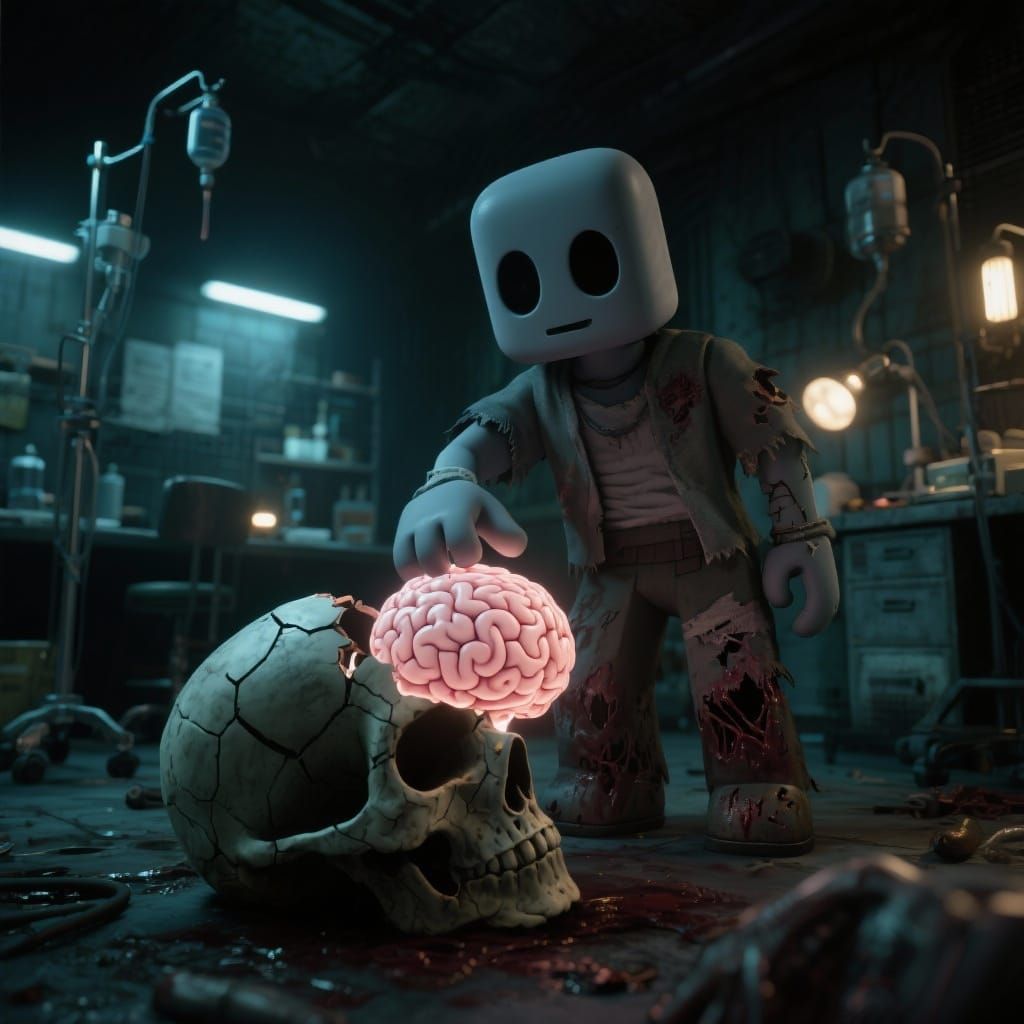 Roblox Character Steals Glowing Brain in Dark Lab