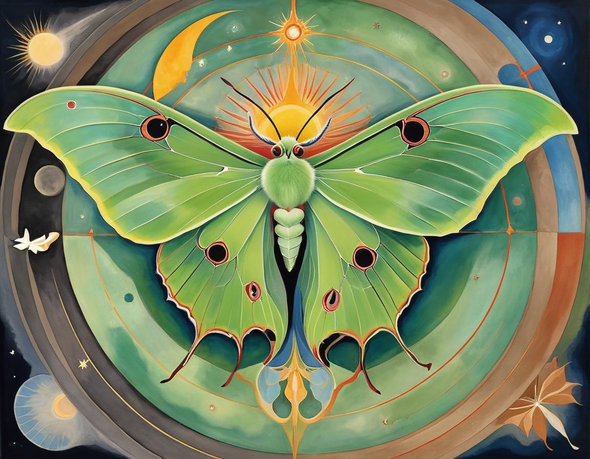 Dreamlike Luna Moth Amidst Lunar Eclipse in Enchanted Cosmic...