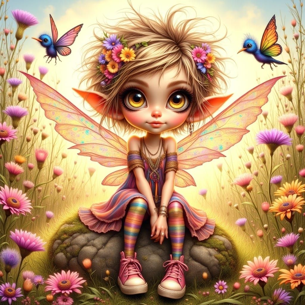 Enchanted Fairy in Whimsical Meadown Landscape