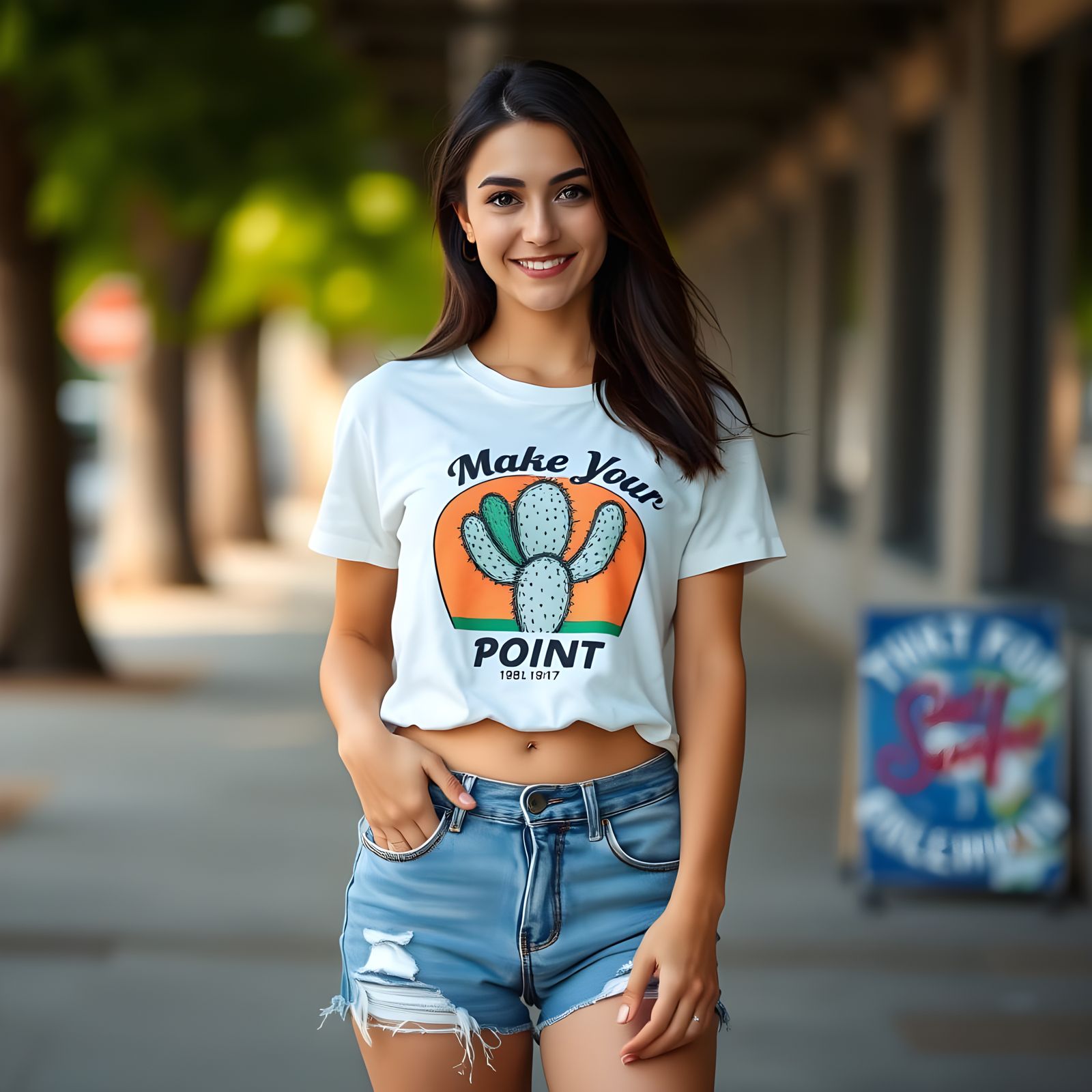 Photorealistic Portrait: Confident Woman in Urban Scene