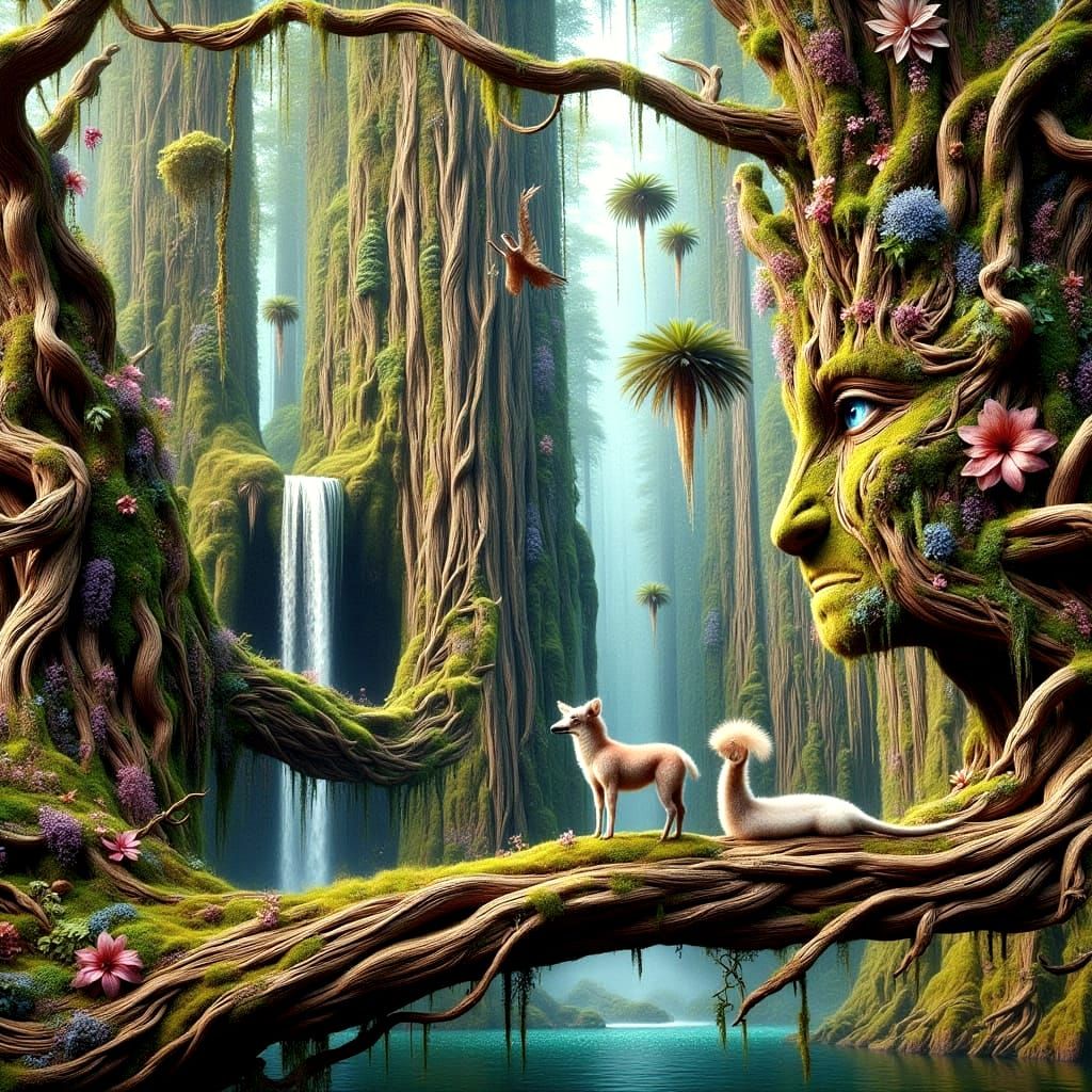 Waterfall Cascading from Ancient Sisal Tree