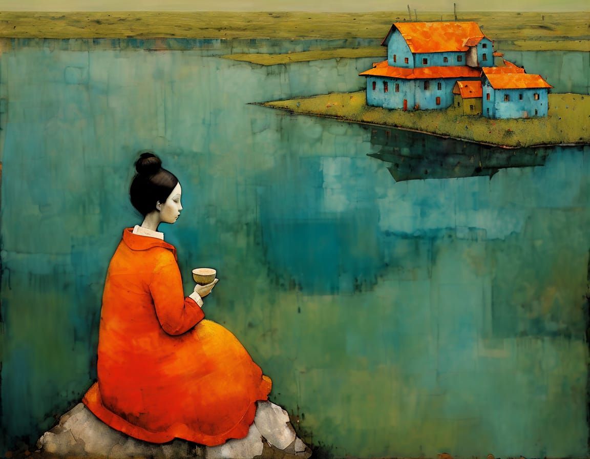 Primitive Encaustic Landscape Painting