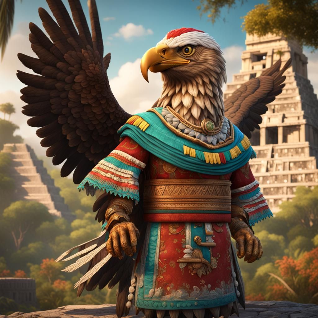 Anthropomorphic Golden Eagle in Traditional Mexican Clothing