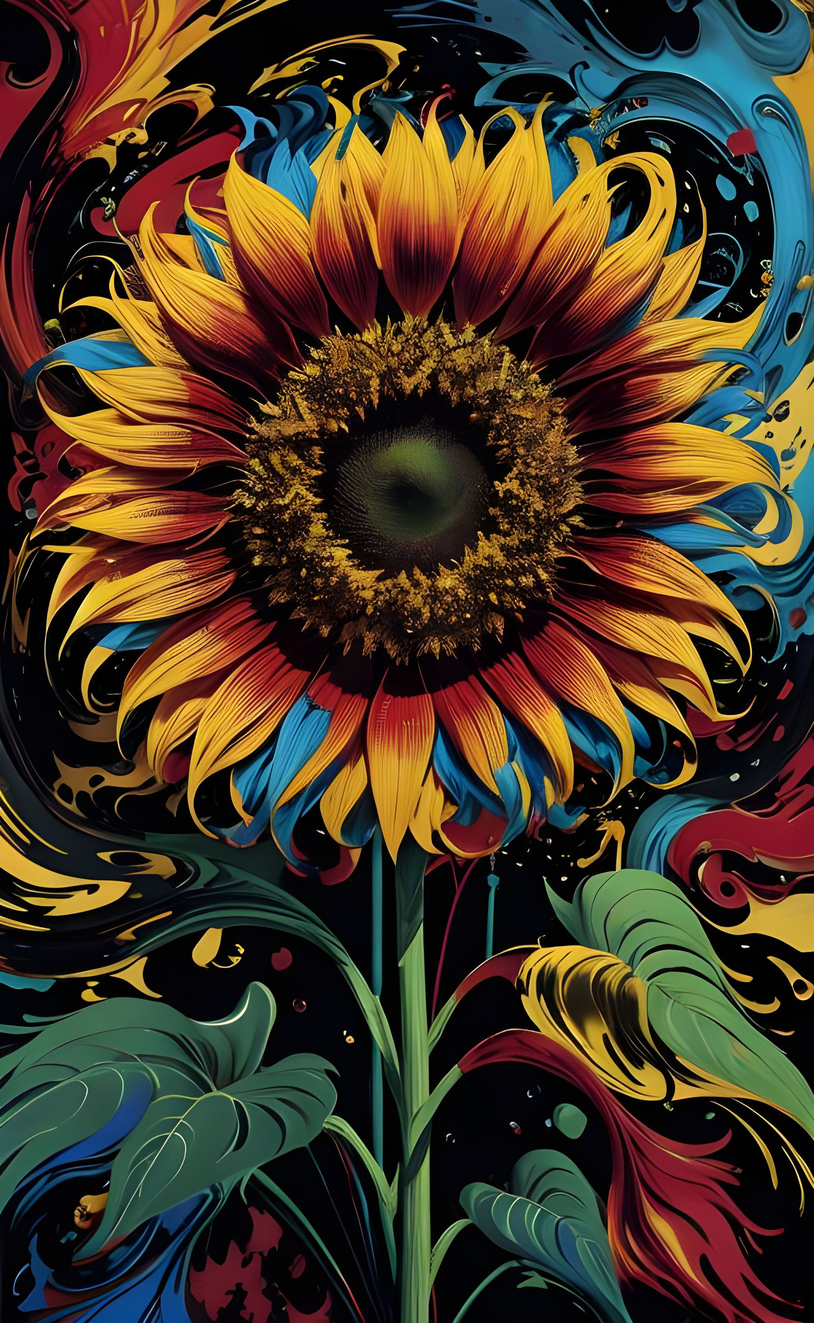 Surreal Cubist Dreamscape with Anthropomorphic Sunflowers