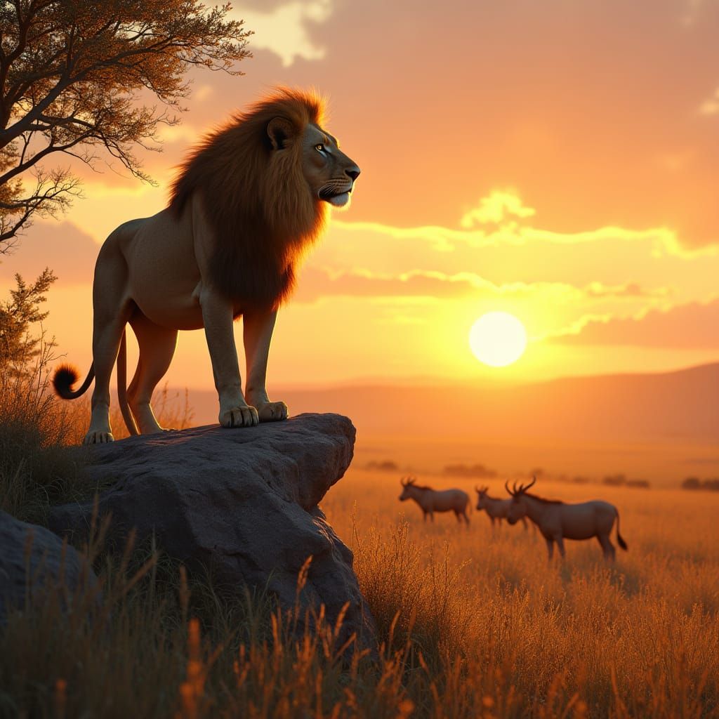 Lion King: Sunset Over the African Savanna