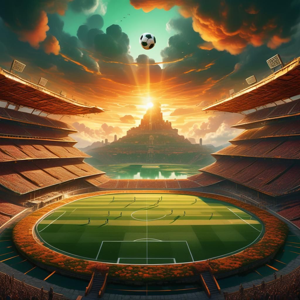 Zidane in Mystical Stadium: Vibrant Oil Painting