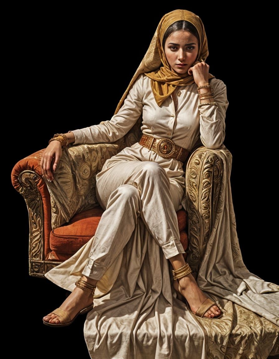 Syrian Woman on Red Couch in Comic Book Style