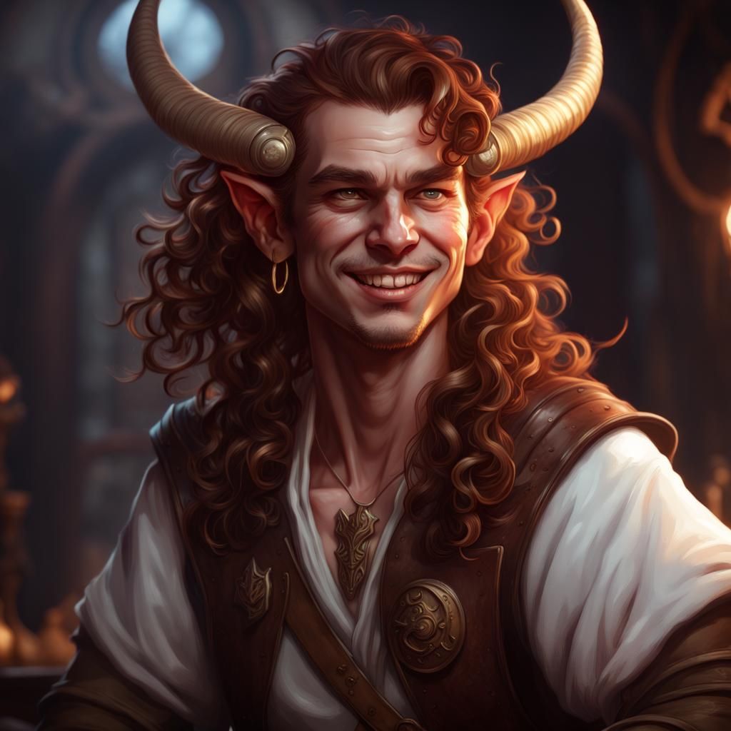 Cute Tiefling Boy Portrait in Dark Fantasy Style