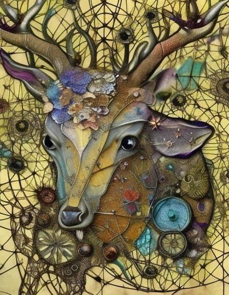 Intricate Deer Portrait in Textile Art Style