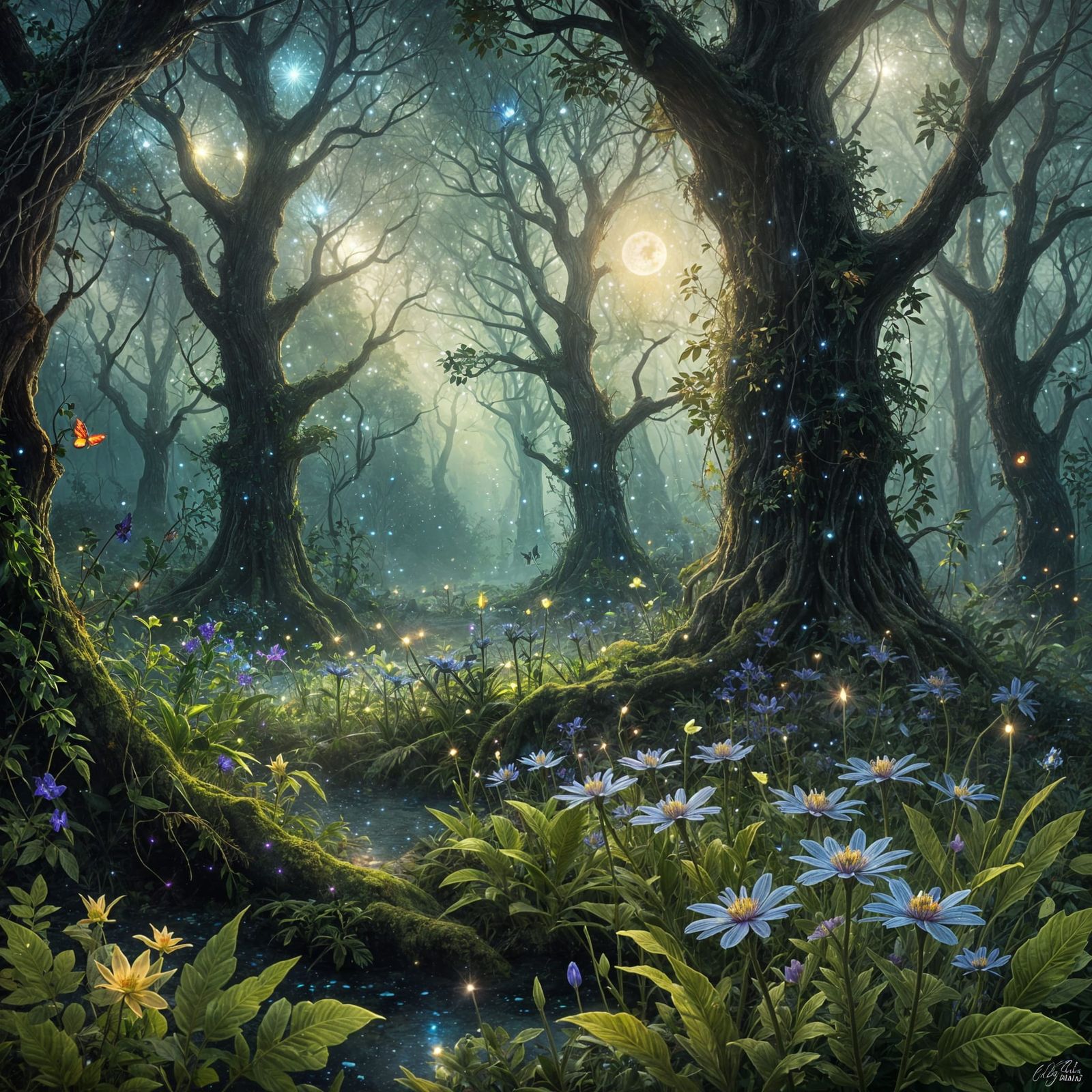 Bioluminescent Forest: A Cosmic Dreamscape