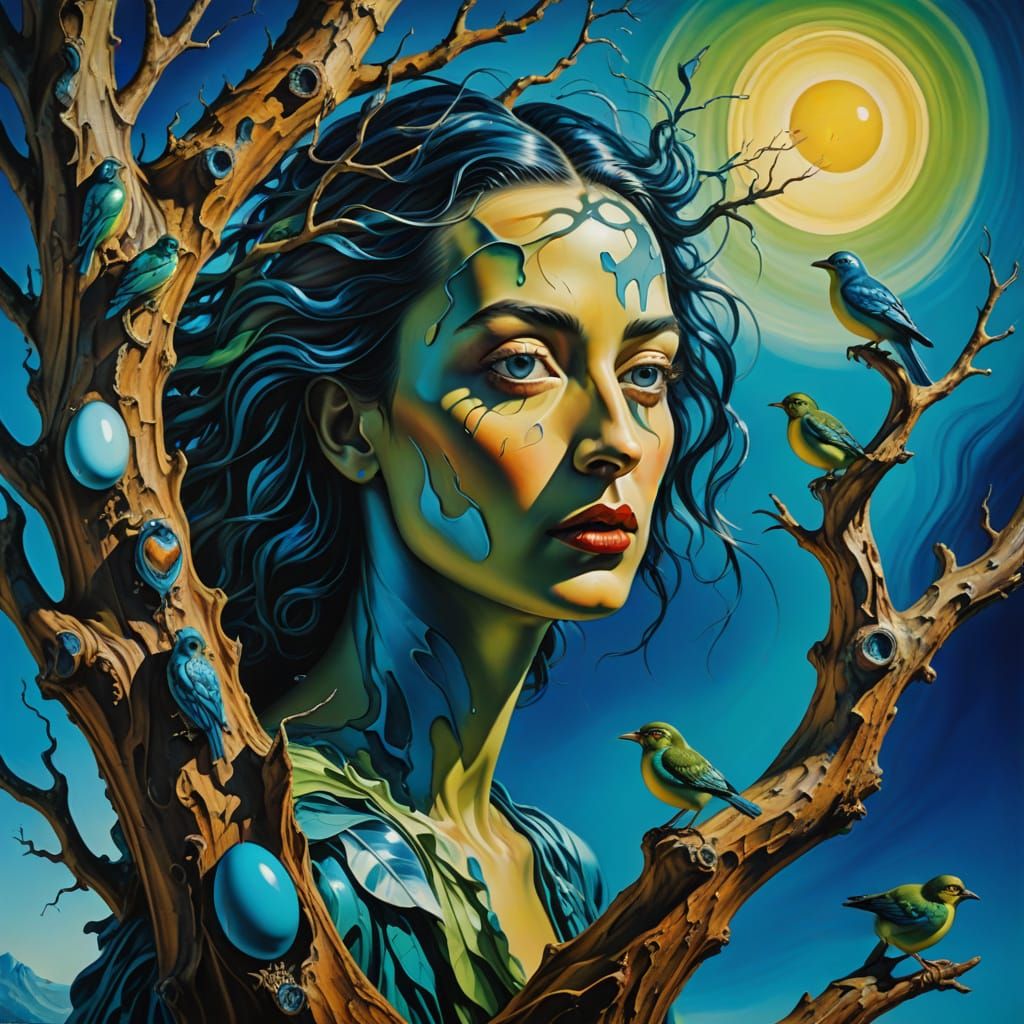 Surreal Woman Transforms Into Parrot With Vivid Feathers