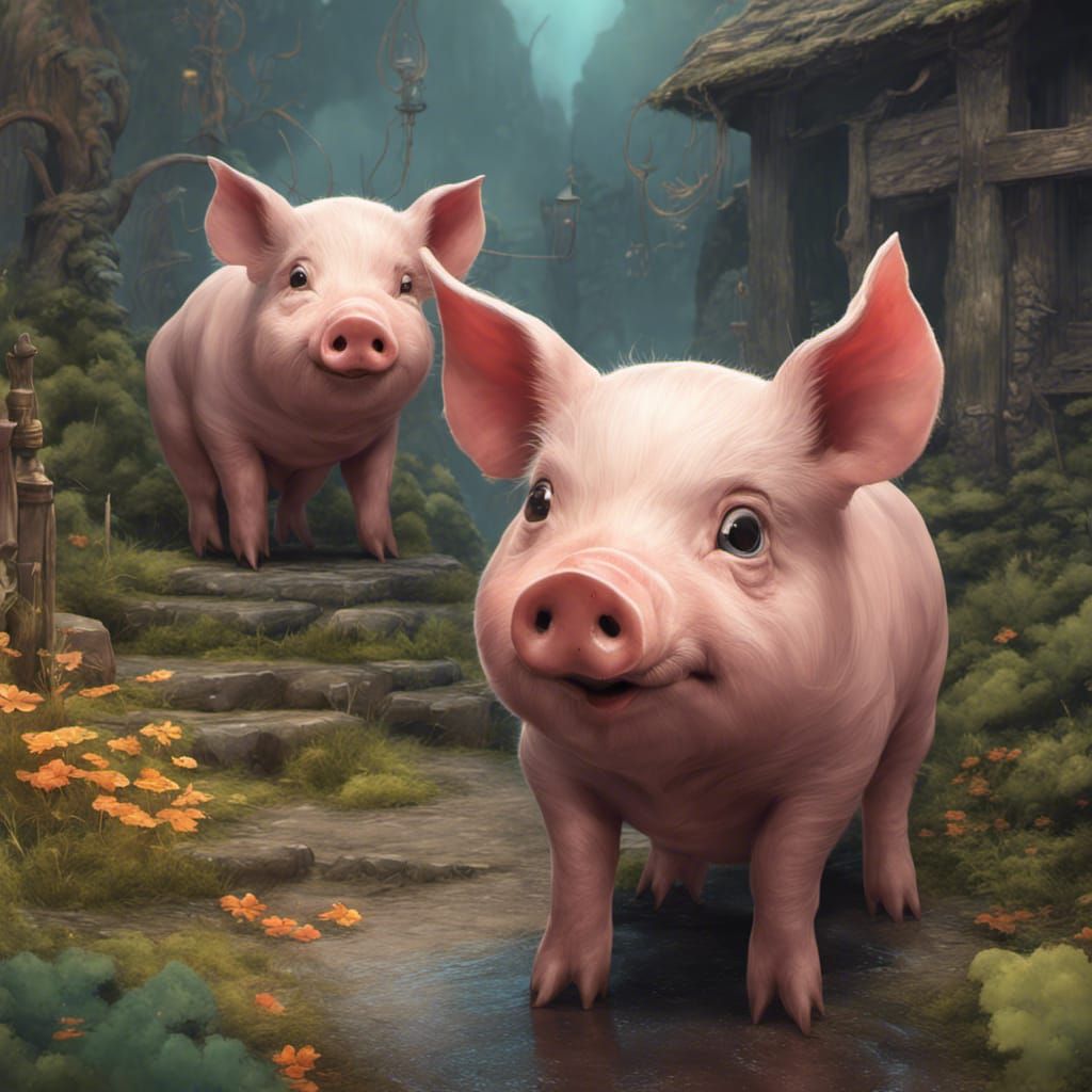Cute Pig Drawing in Detailed Matte Painting