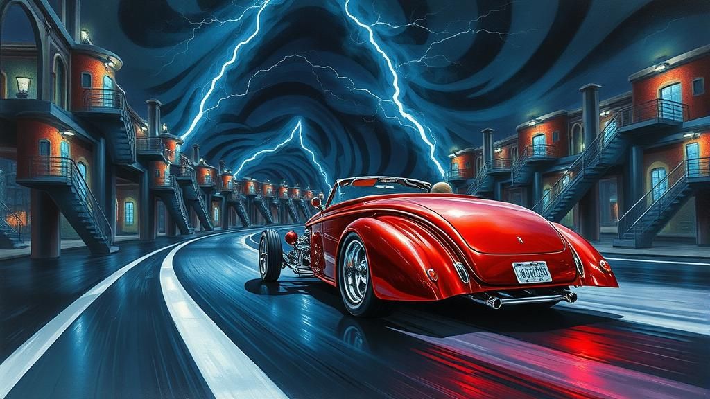 Gasser Hot Rod Drifting Through Escher Tunnel