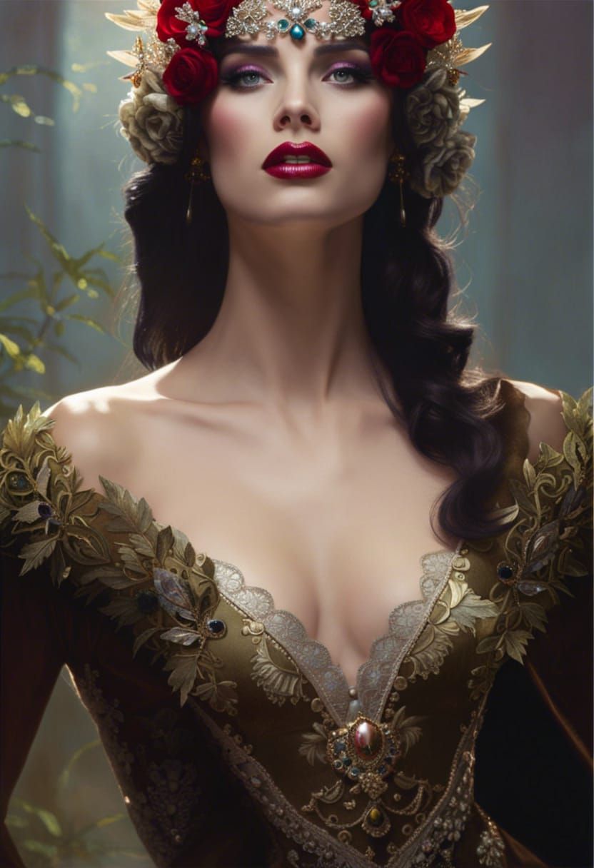 Woman in Lace Gown and Crown: Digital Painting