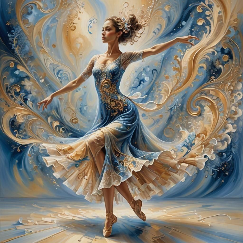 Dancer's Fractal Dance: An Oil Painting