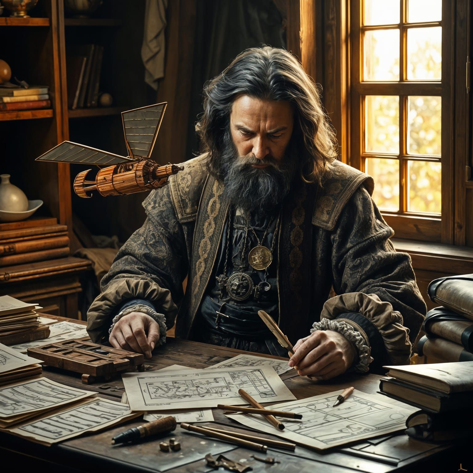 Renaissance Inventor Leonardo DaVinci in Hyper-Detailed Fant...