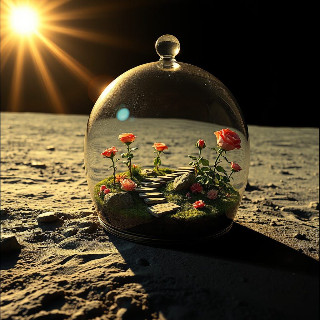 Lunar Miniature Rose Garden in Glass Bell Jar