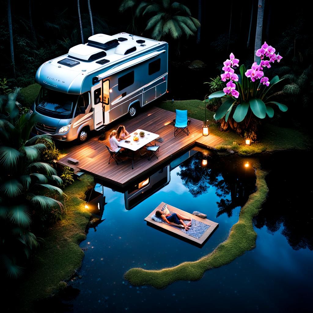 Rainforest RV Camping Under Starry Sky
