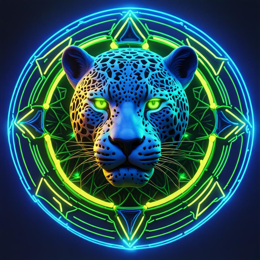 Neon Jaguar with Sacred Geometry