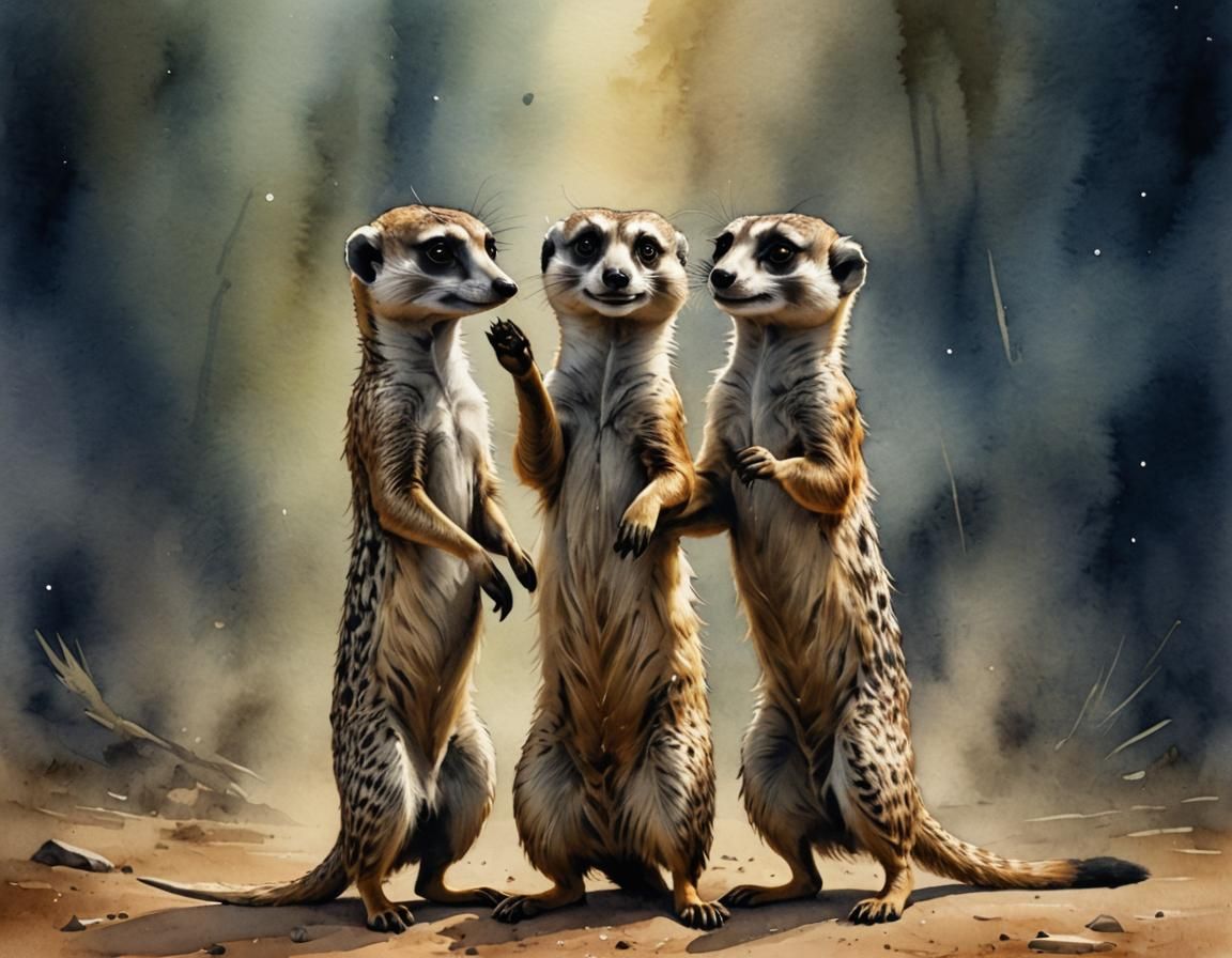 Meerkat Celebration: Dark Fantasy Watercolor Portrait