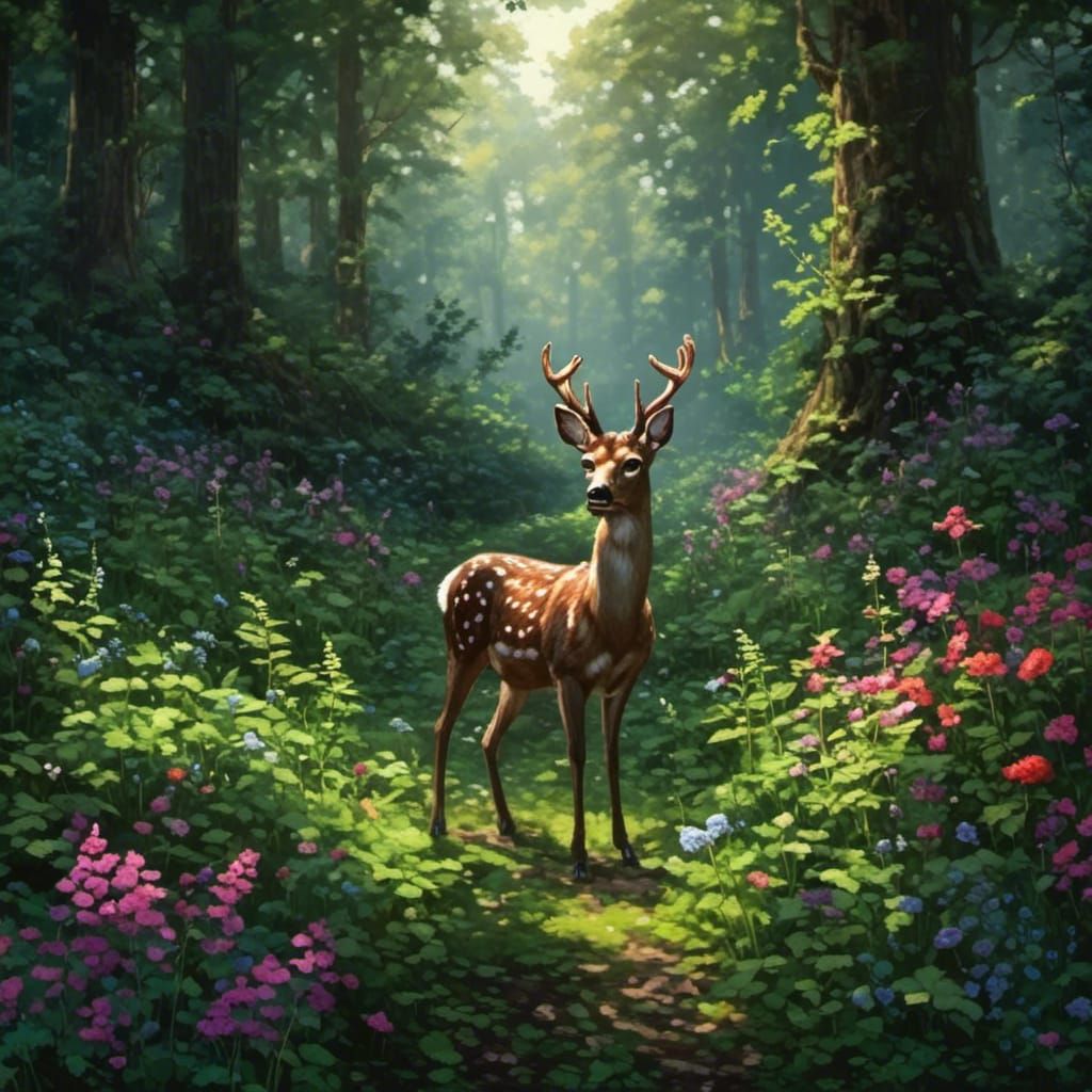 Deer in Forest Glade: 2D Pixel Art