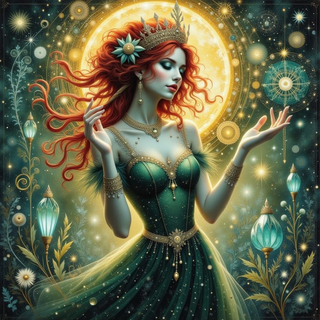 Mischievous Goddess of Cosmic Jokes in Twilight Dreamscape