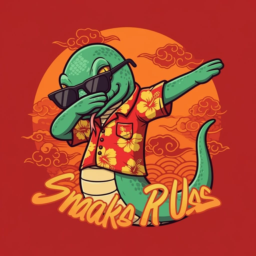 Vibrant Cartoon Snake Character in Hawaiian Shirt