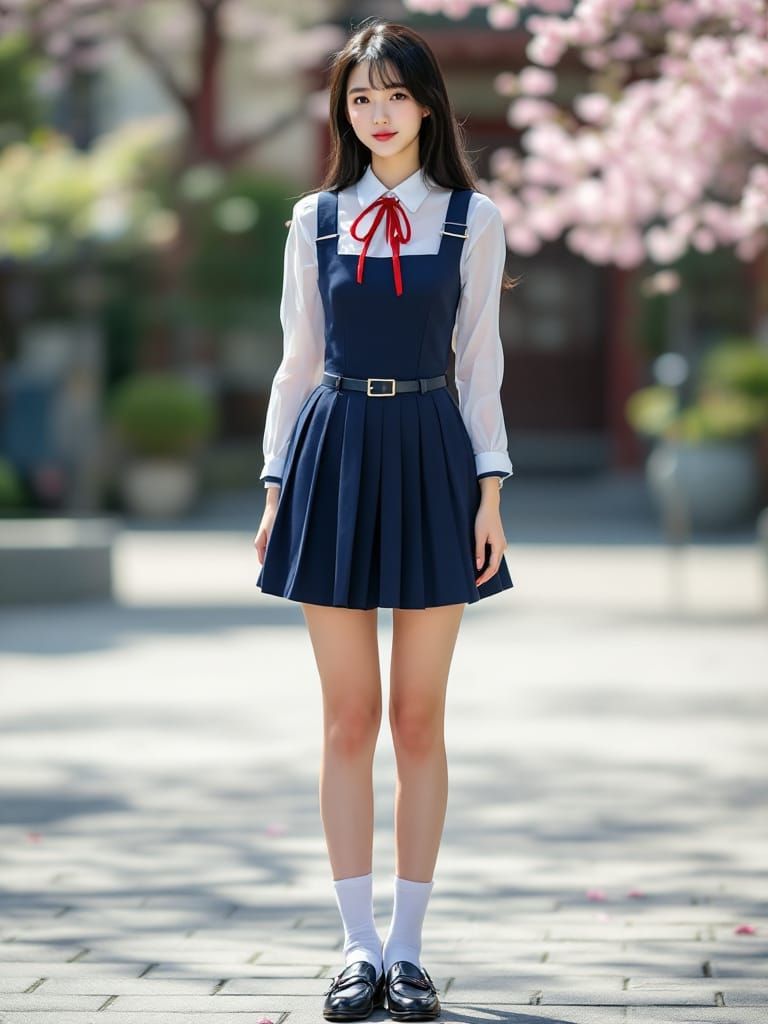 Japanese School Uniform Jumper Skirt in Spring Sunlight