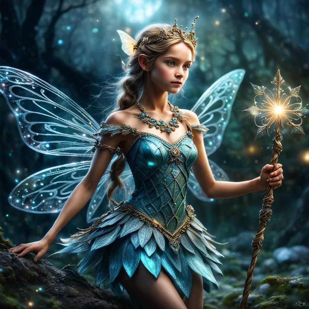 Magical Fairy with Shiny Necklace and Staff