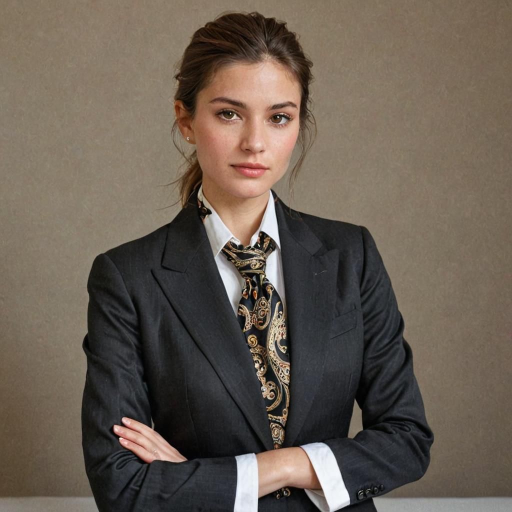 Elegant Italian Woman in Pinstripe Business Suit