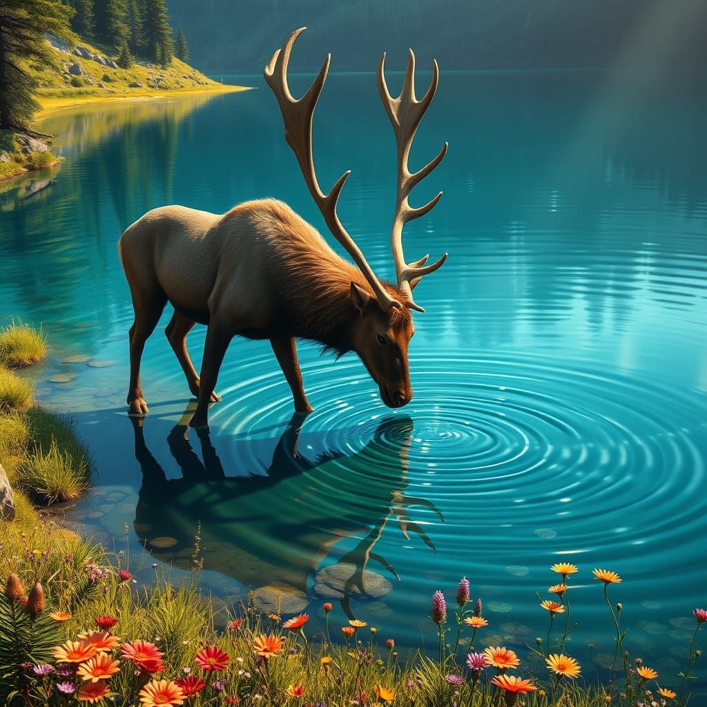 Majestic Elk in a Vibrant, Fantasy Landscape