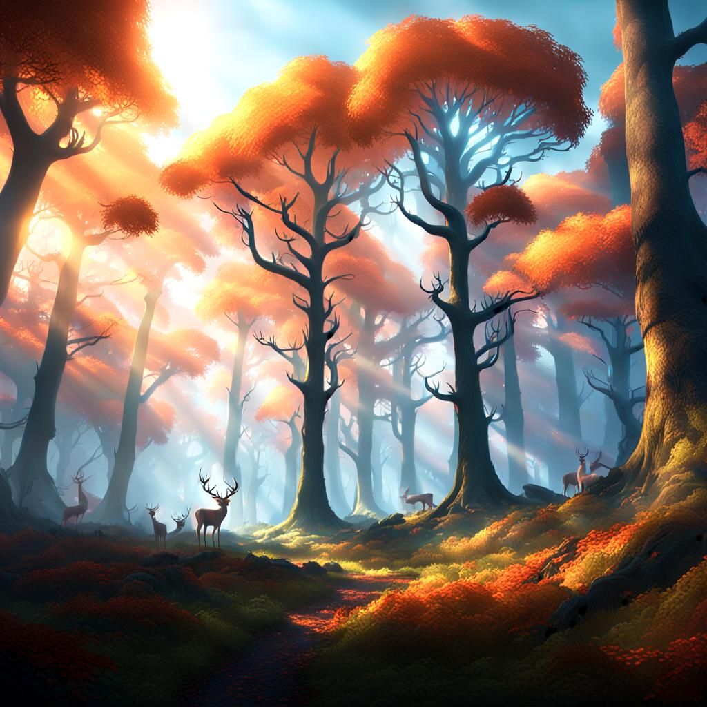 Luminous Deer in an Enchanted Forest