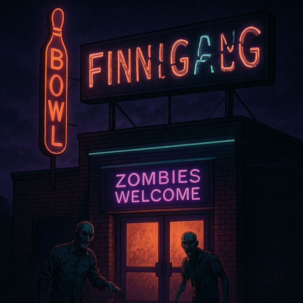 Finnigans Bowling Alley at Night with Zombie Greeters